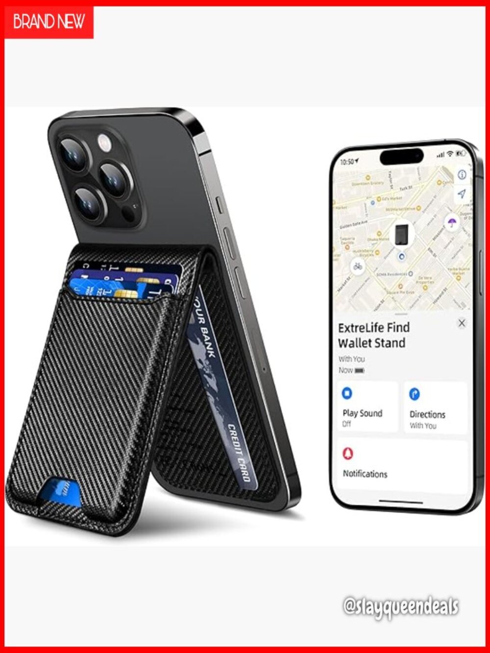 Magnetic Wallet with Find My, Adjustable Stand, 6 Card Holder, Vegan Leather
